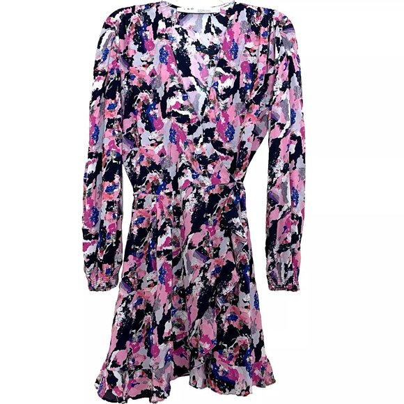 IRO Floral Bloomy Wrap Dress Size 36 Dark Abstract Floral Print Long Sleeves - Picture 2 of 13